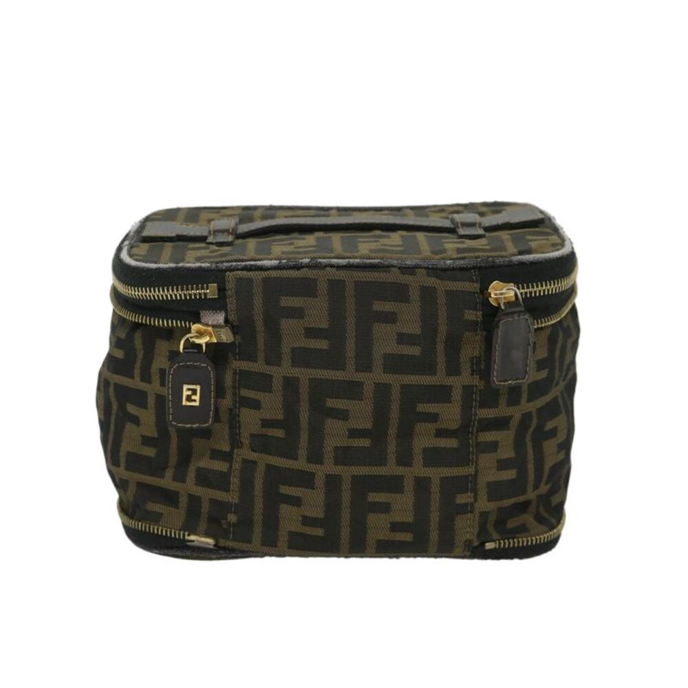 Pre Loved FENDI  Zucca Canvas Vanity Cosmetic Pouch Black Brown Auth yb401 - Picture 2 of 10